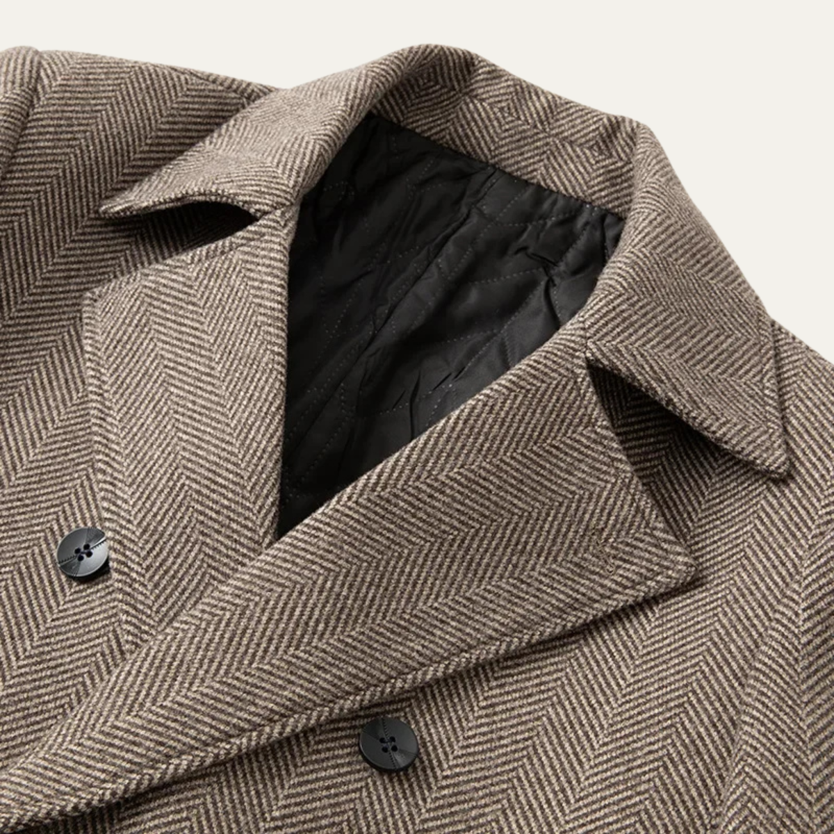 Bram | Men's Herringbone Double Breasted Overcoat Beige