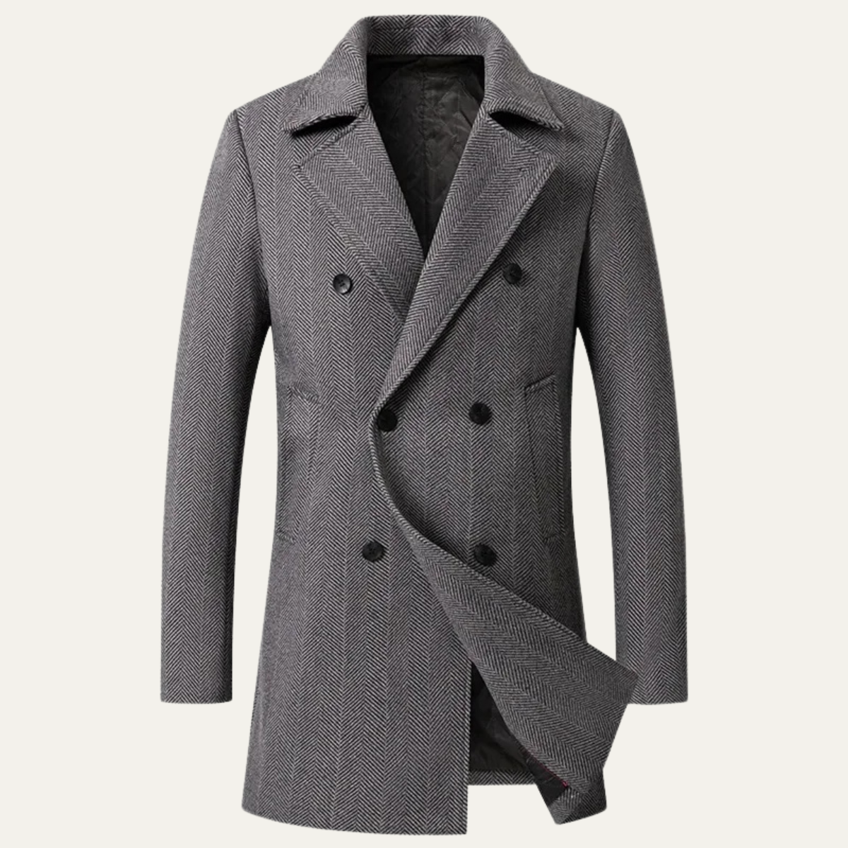 Bram | Men's Herringbone Double Breasted Overcoat Beige