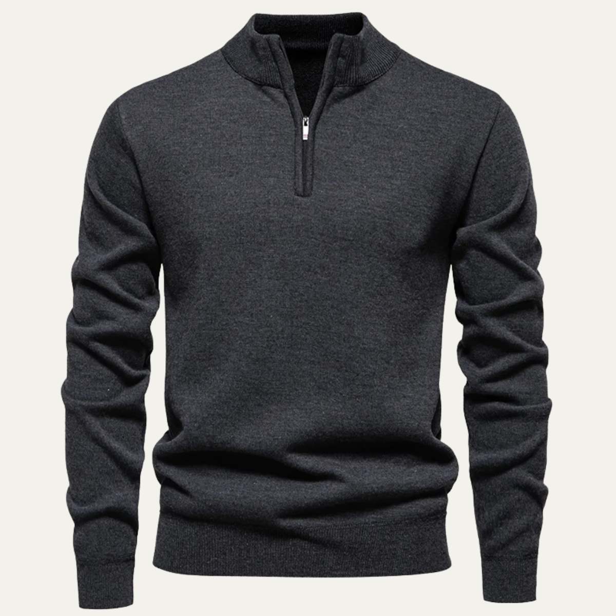 Caleb | Men's Quarter Zip Sweater Cream Long Sleeve Mock Neck