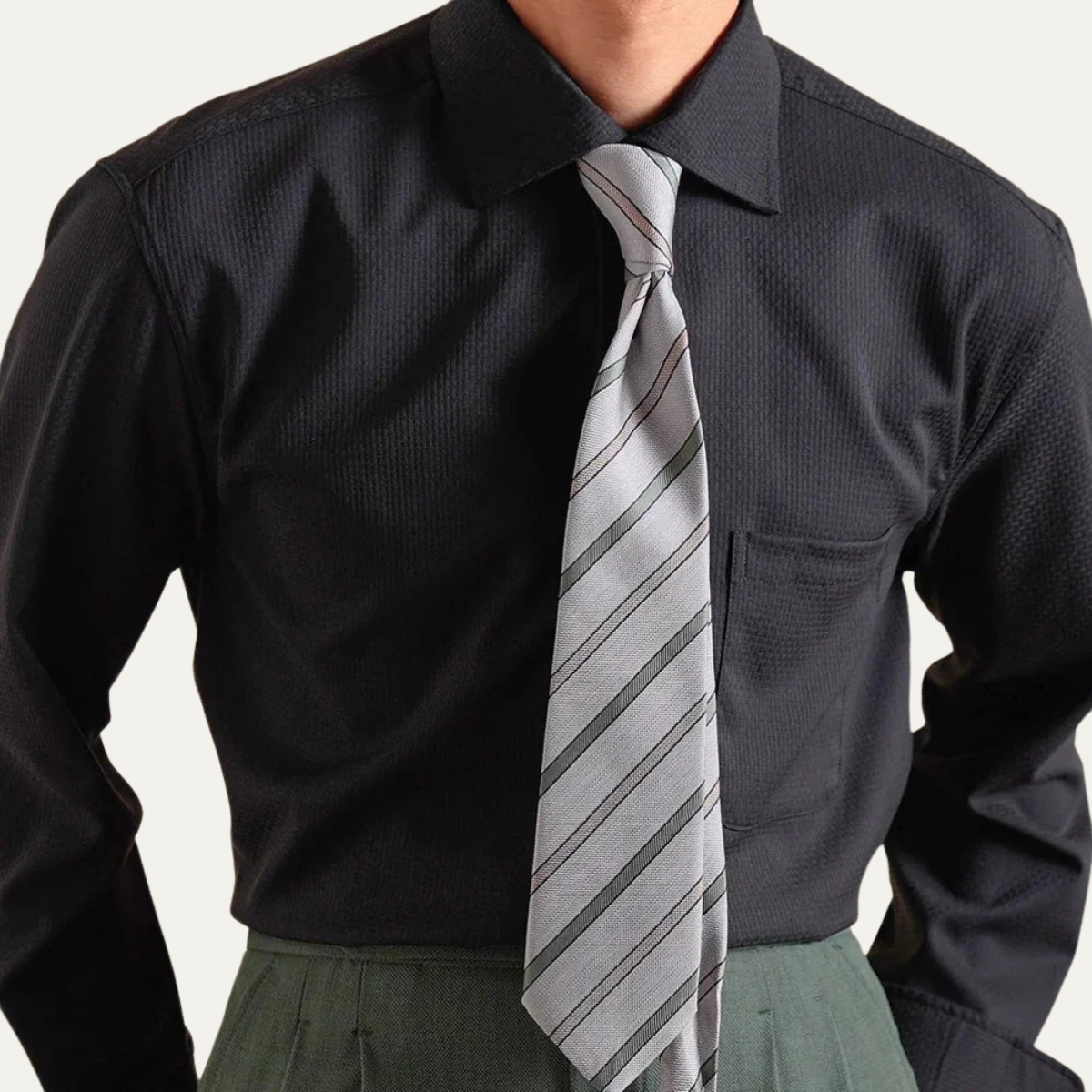 Jude | Men's Dress Shirt Cream Textured Long Sleeve Pocket