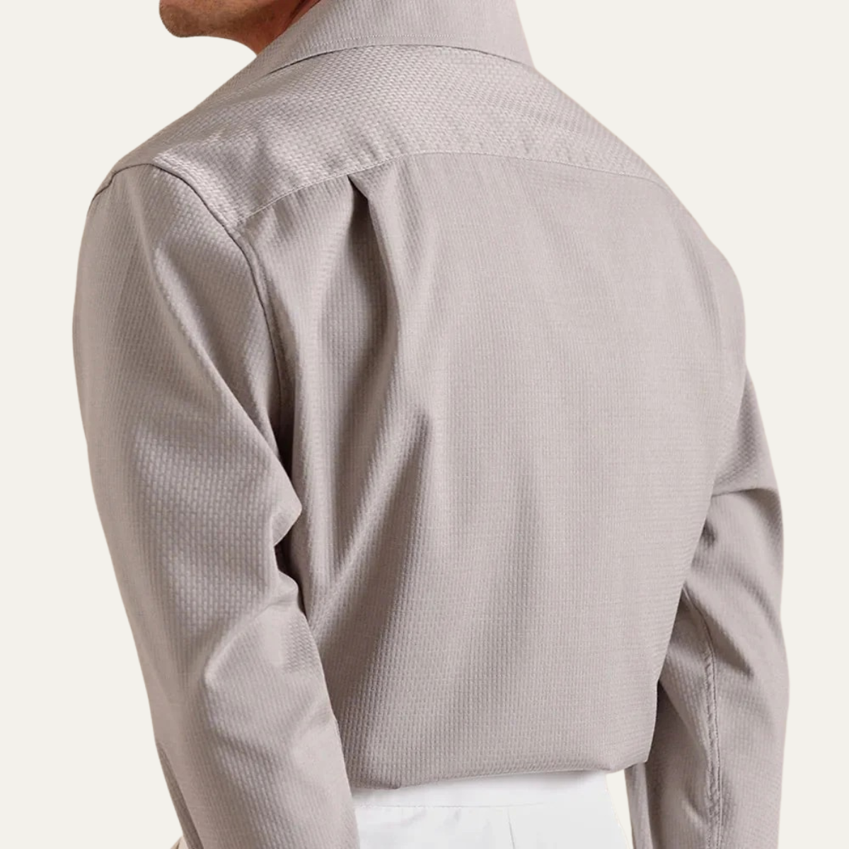 Jude | Men's Dress Shirt Cream Textured Long Sleeve Pocket