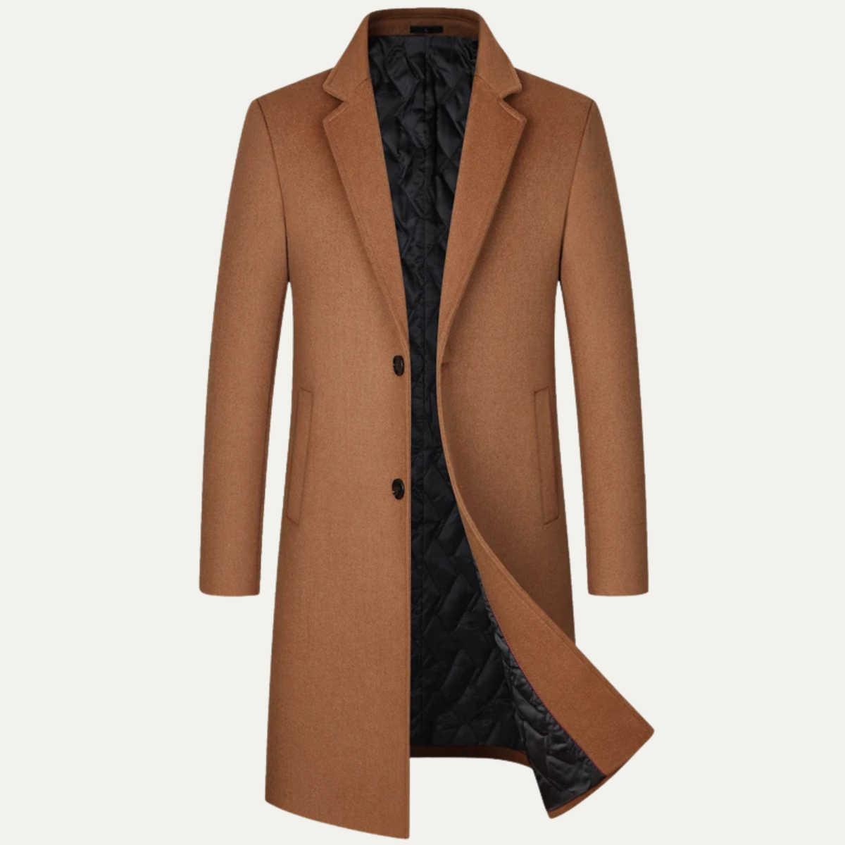 Voss | Men's Wool Overcoat Black Long Lined Quilted
