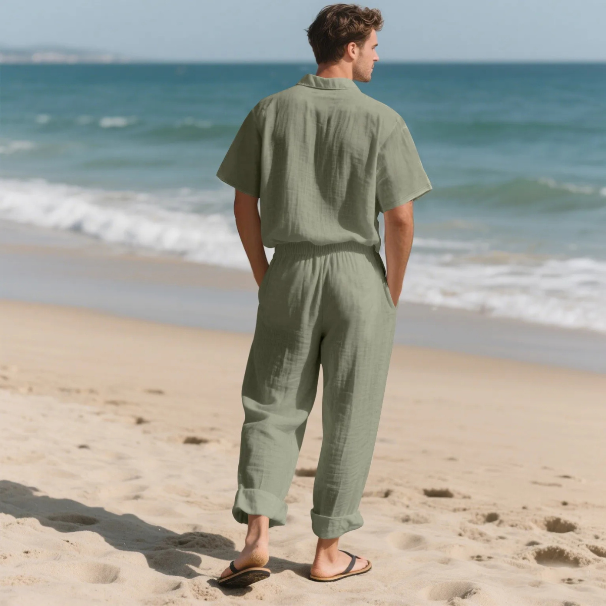 Rowan | Men's Casual Linen Shirt And Pants Set Gray