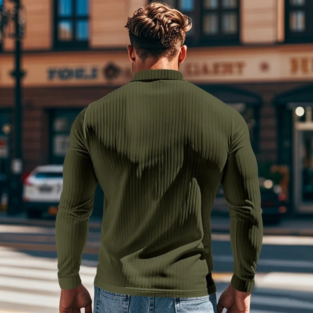Soren | Men's Ribbed Polo Shirt Black Long Sleeve