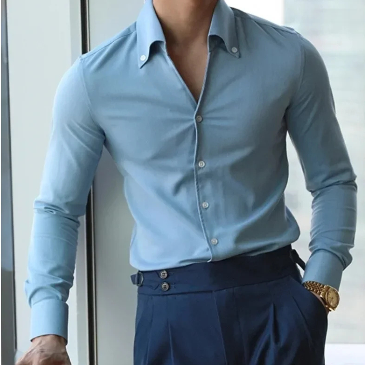 Rhys | Men's Dress Shirt Light Blue Long Sleeve Button Up