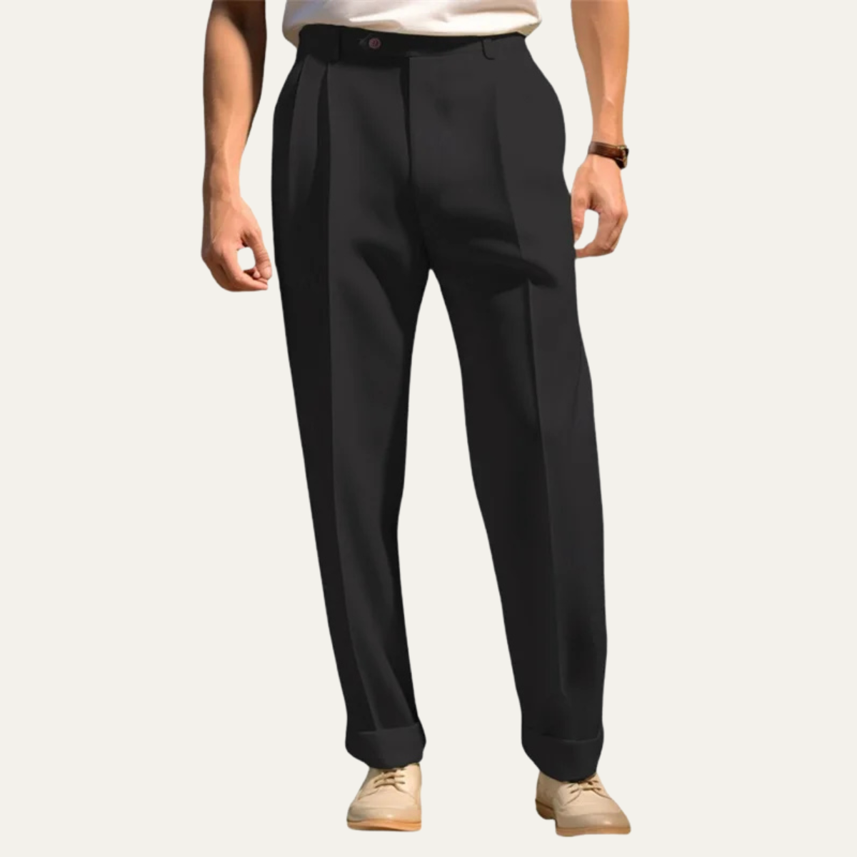 Ezra | Men's Pleated Dress Pants Cream