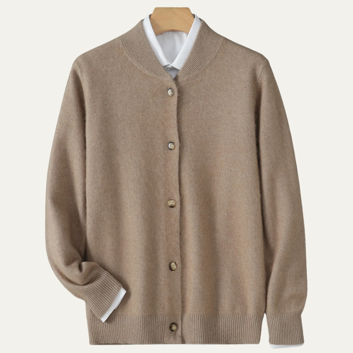 Casper | Men's Cream Cardigan Sweater Button Up Crew Neck