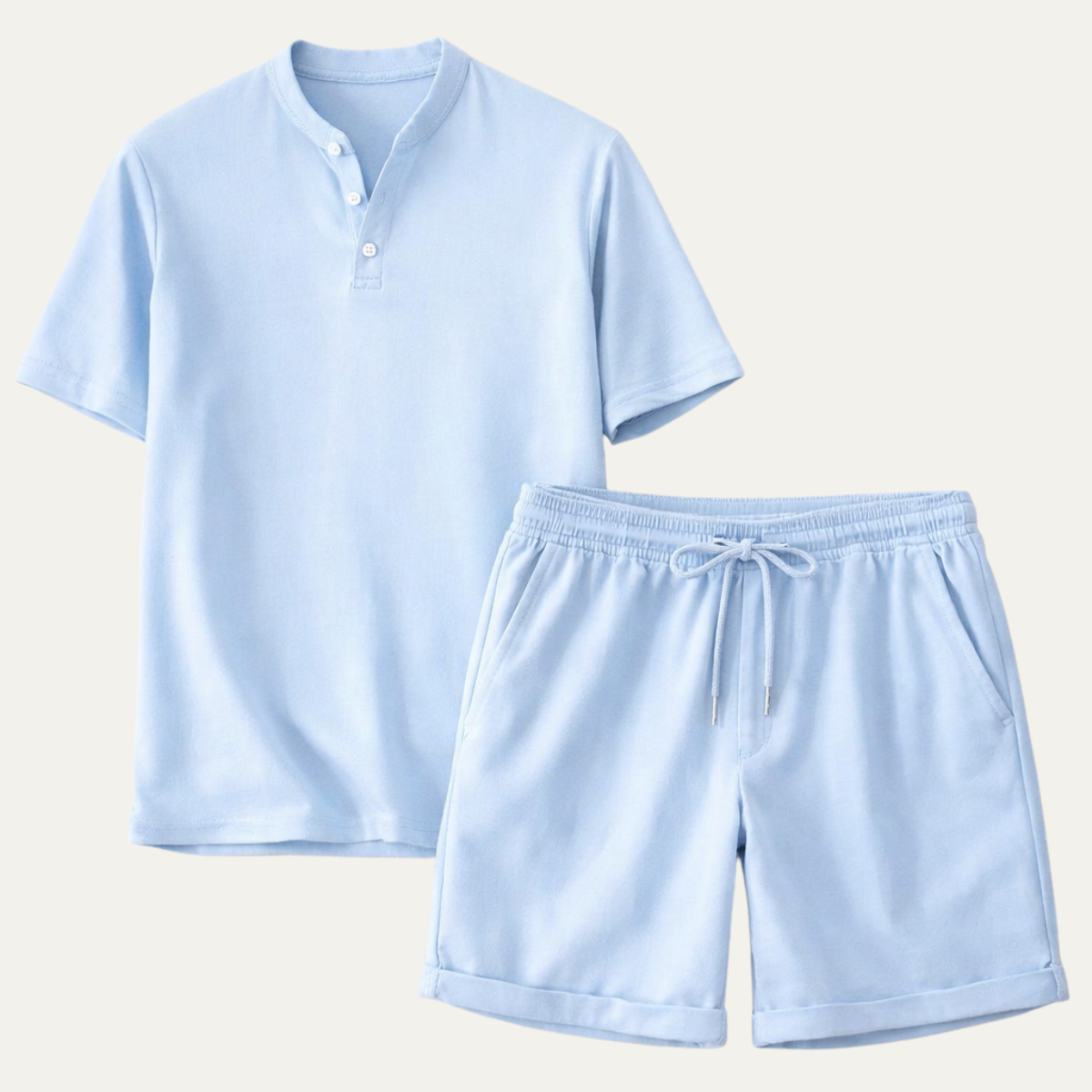 Callum | Men's Lounge Set White Short Sleeve Henley Shorts