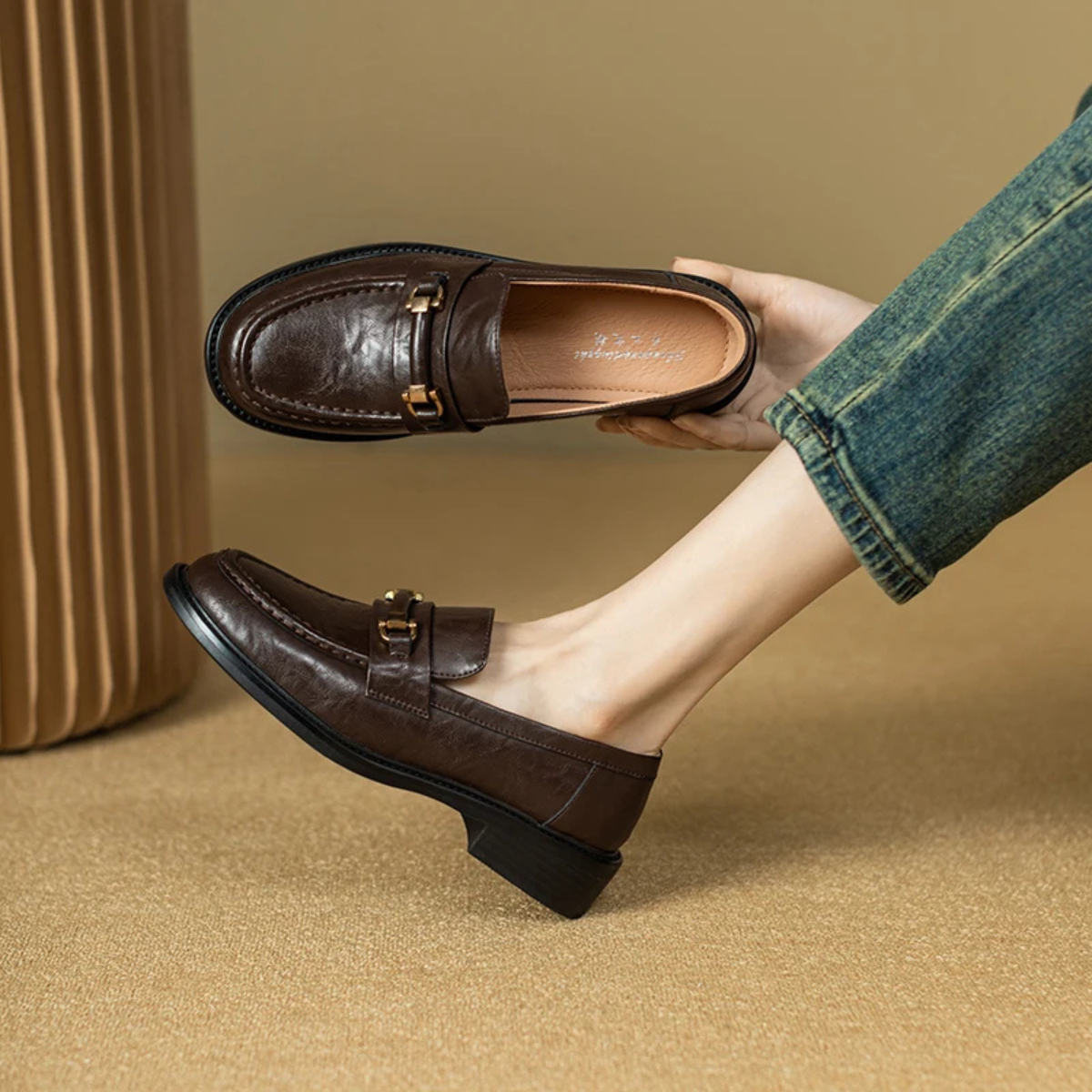 Axel | Men's Classic Slip On Leather Loafers Black Metal Buckle
