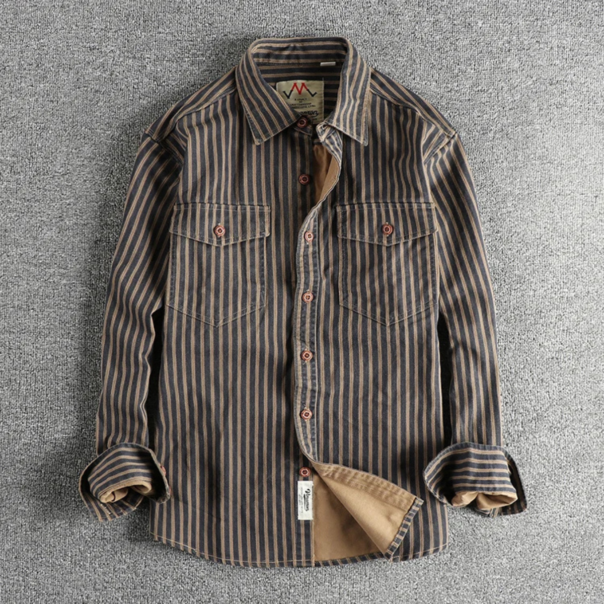 Beau | Men's Vintage Striped Button Up Shirt Brown Cream