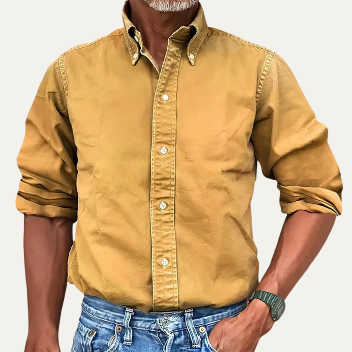 Wade | Men's Button Up Shirt Cream Long Sleeve Collared