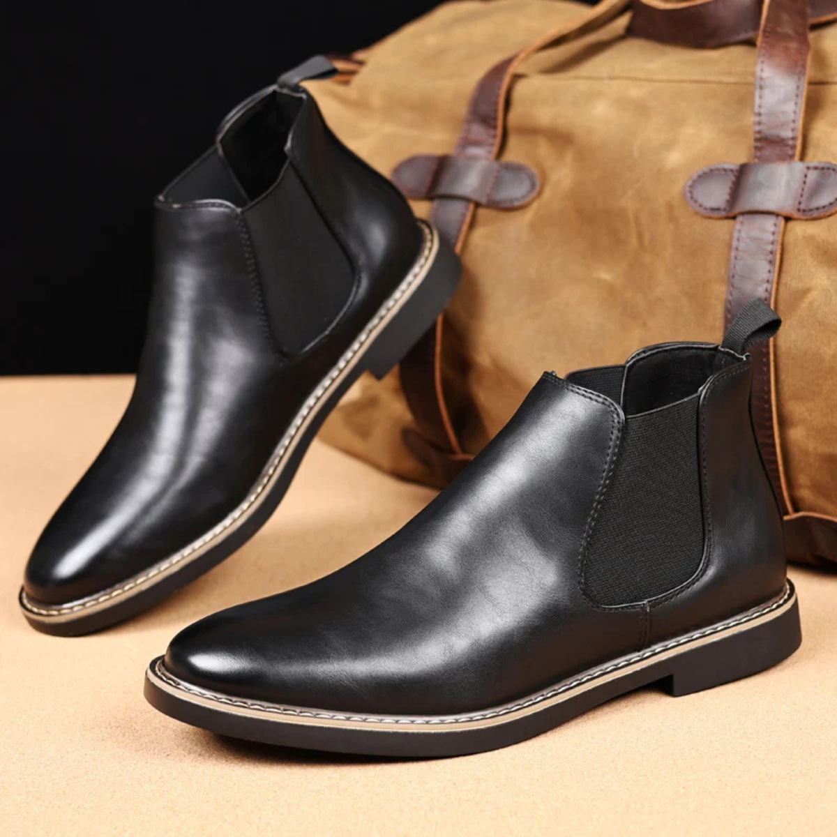 Leo | Men's Leather Chelsea Boots Brown Black Sole