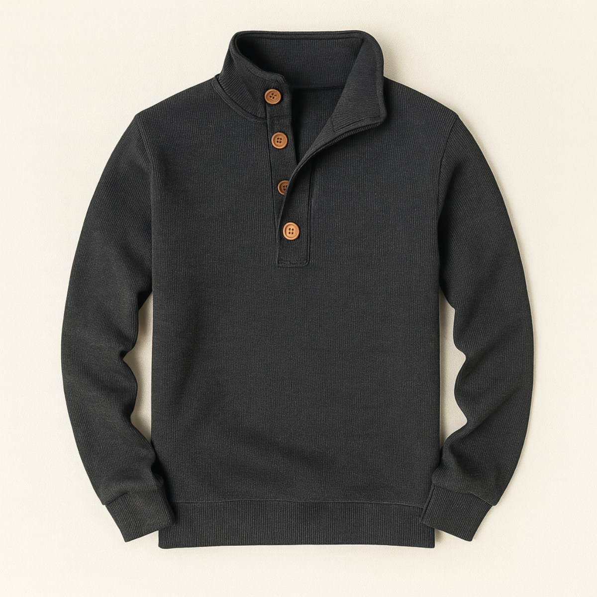 Ash | Men's Button Mock Neck Sweater Charcoal