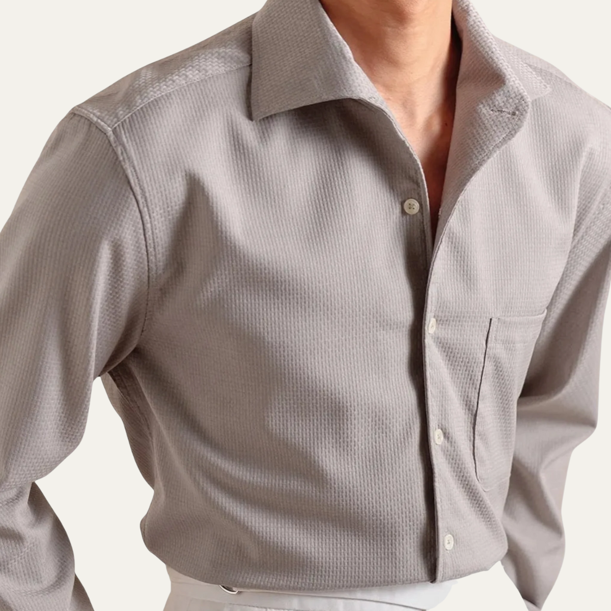 Jude | Men's Dress Shirt Cream Textured Long Sleeve Pocket