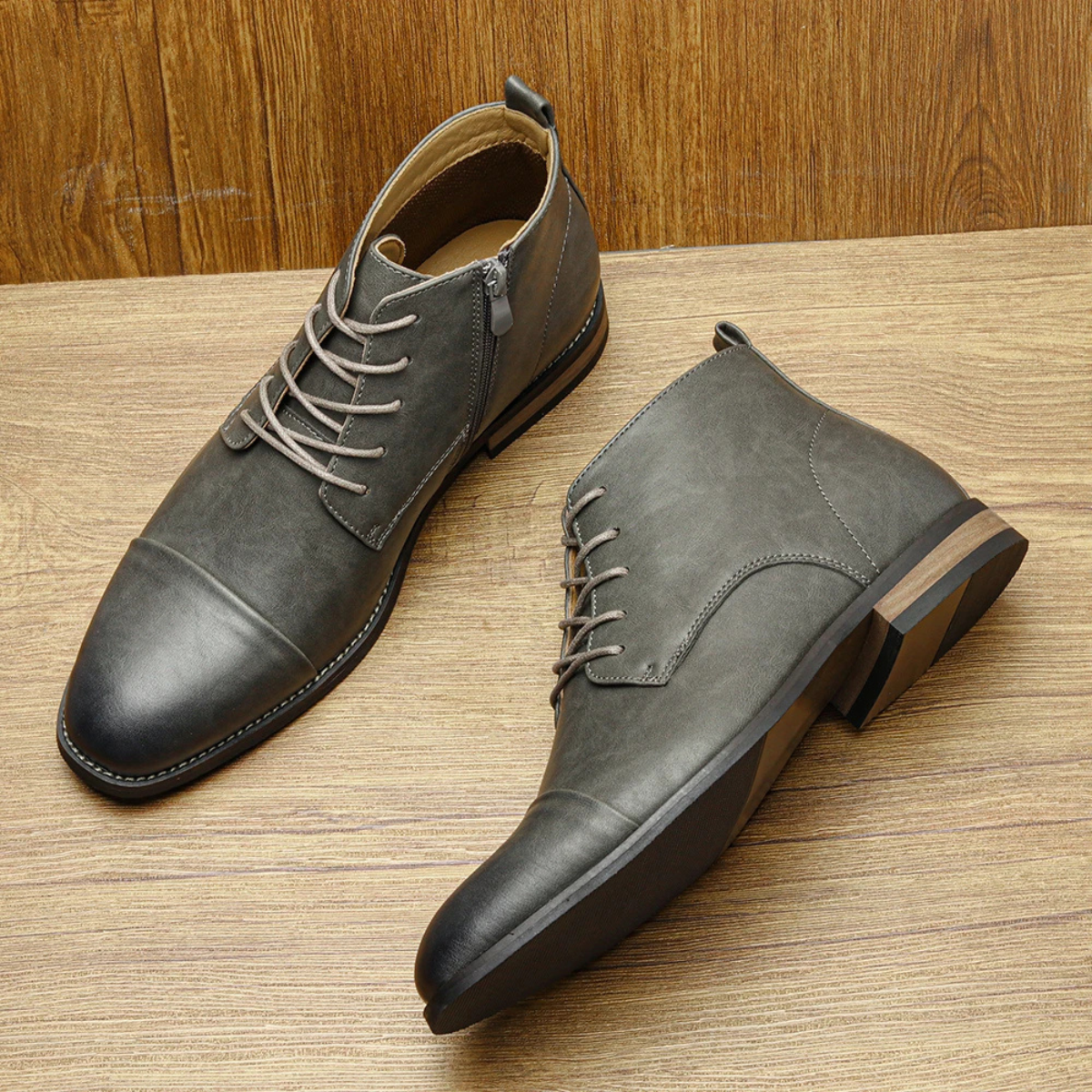 Axel | Men's Smart Casual Leather Lace Up Ankle Boots Gray
