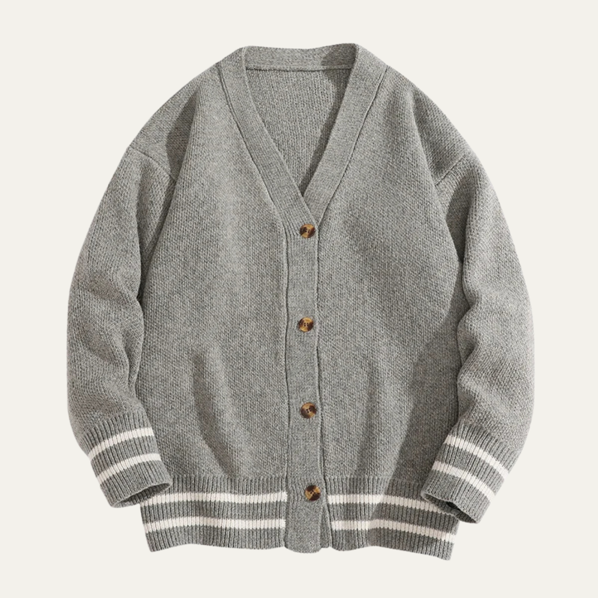 Beau | Men's Casual Cardigan Gray White Stripe Knit