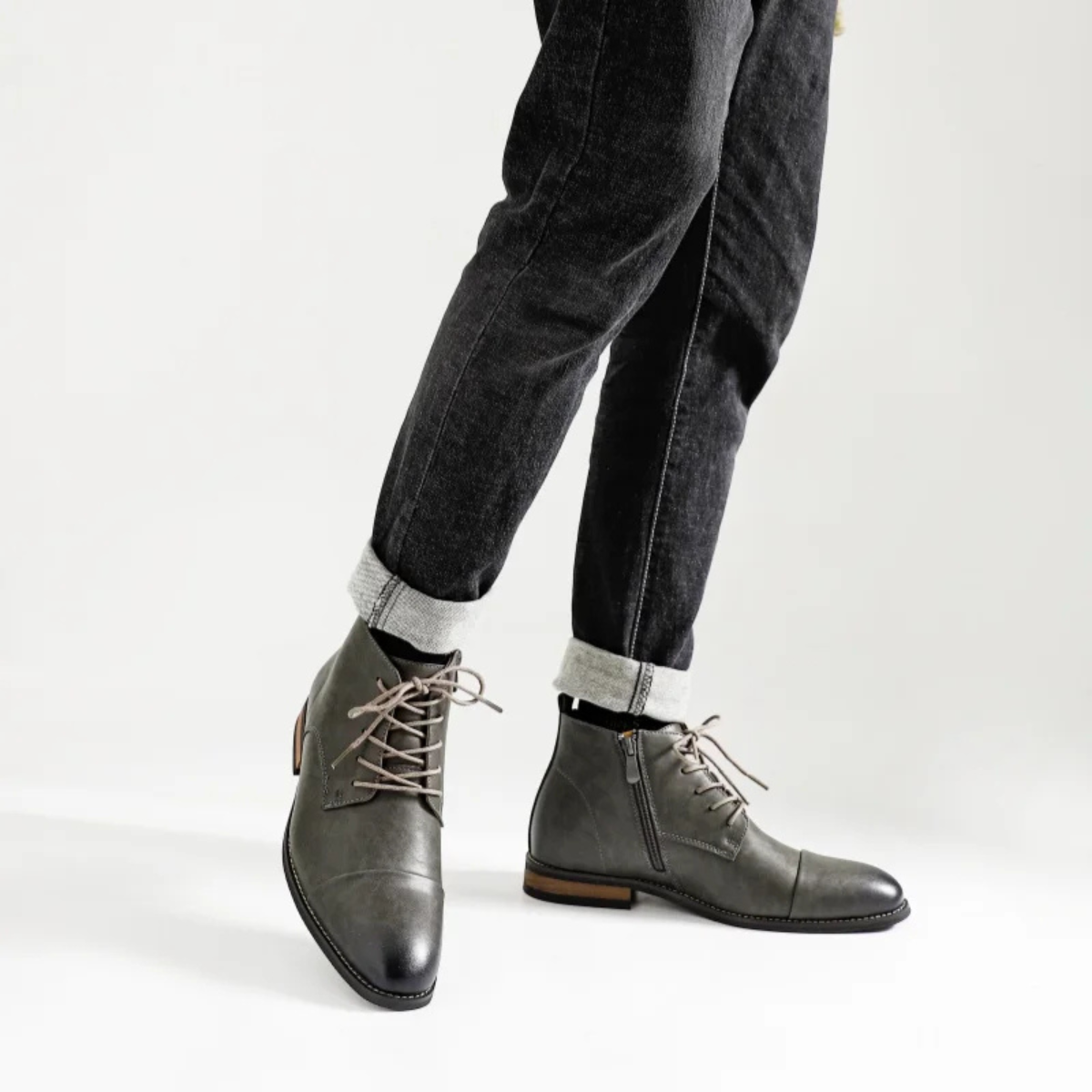 Axel | Men's Smart Casual Leather Lace Up Ankle Boots Gray