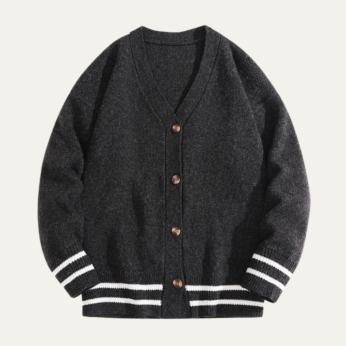Beau | Men's Casual Cardigan Gray White Stripe Knit