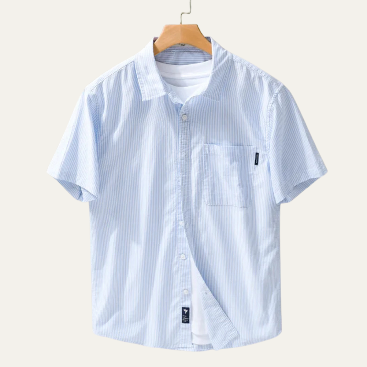 Bram | Men's Short Sleeve Button Up Shirt Light Blue Stripe