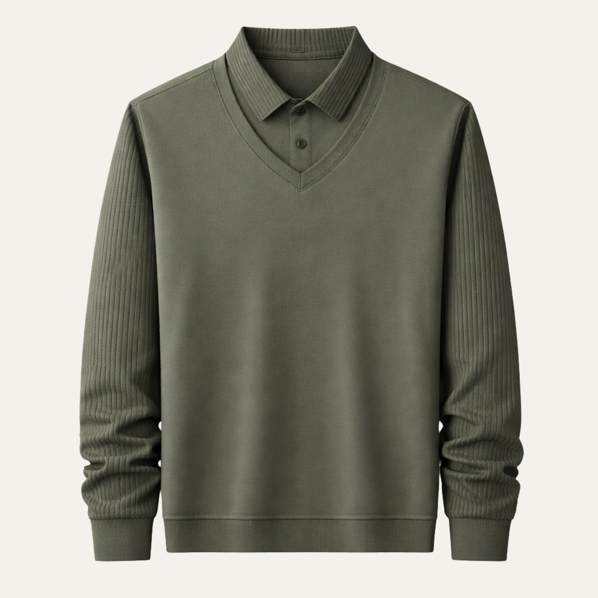 Sage | Men's Mock Neck Sweater Sage Green Ribbed Sleeves