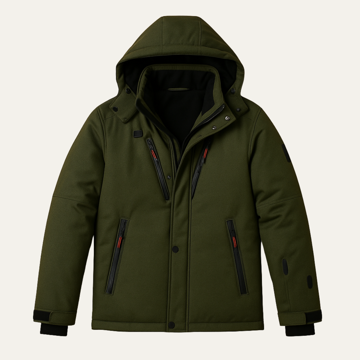 Flint | Men's Olive Puffer Jacket Hooded Zip Pockets
