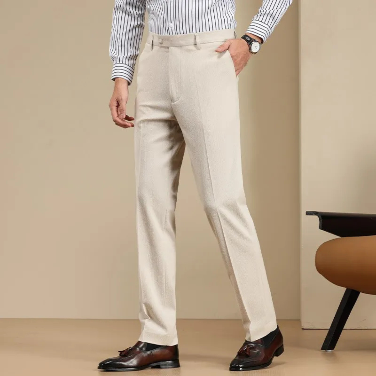 Rhys | Men's Tailored Straight Leg Dress Pants Cream