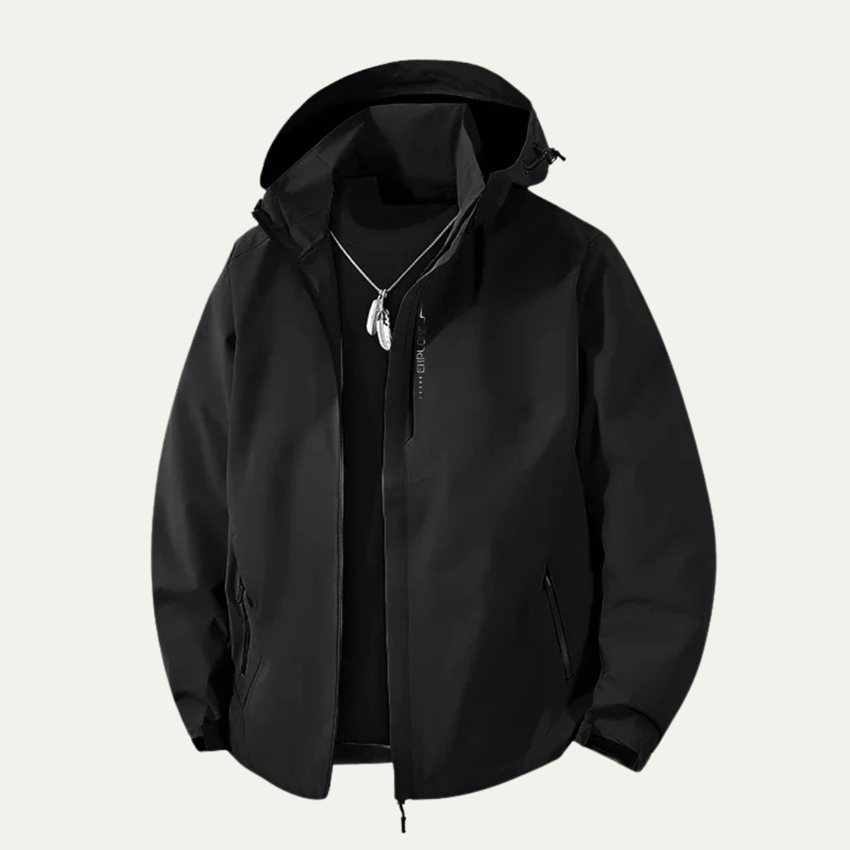 Mia | Men's Waterproof Rain Jacket Black Hooded Windproof