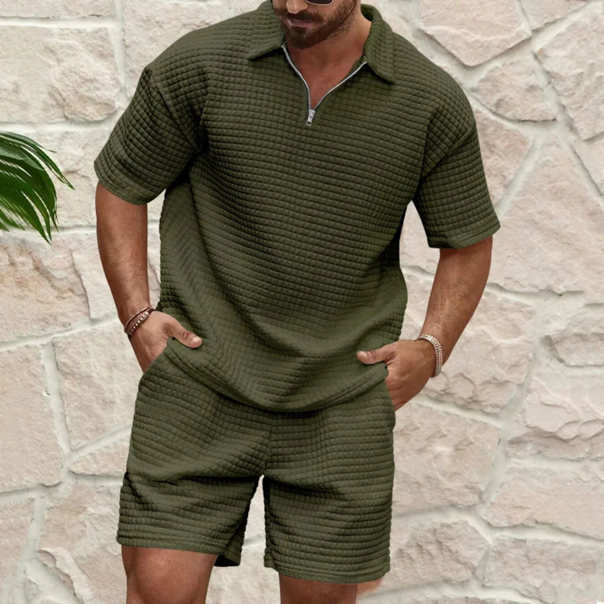 Sage | Men's Casual Waffle Knit Sweatsuit Gray