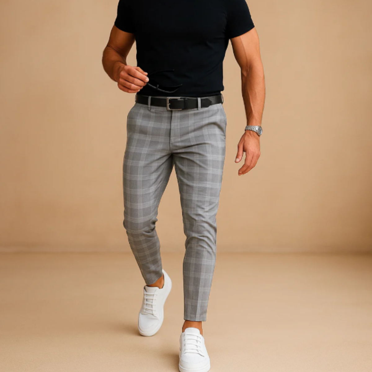 Tate | Men's Smart Casual Check Slim Fit Pants Black