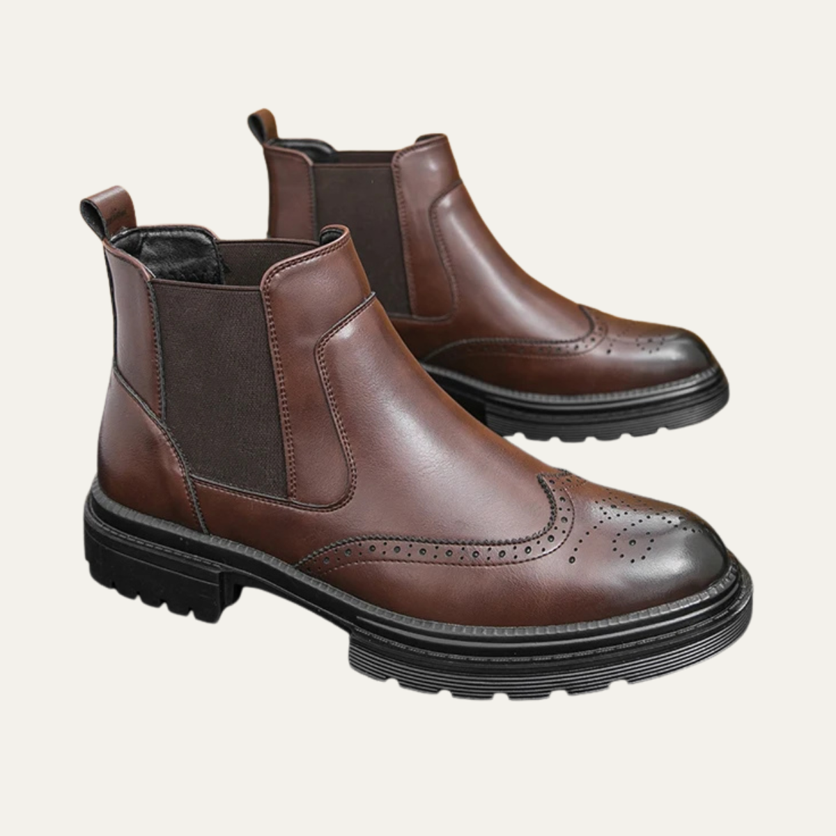 Axel | Men's Brogue Chelsea Boots Brown Leather Lug Sole