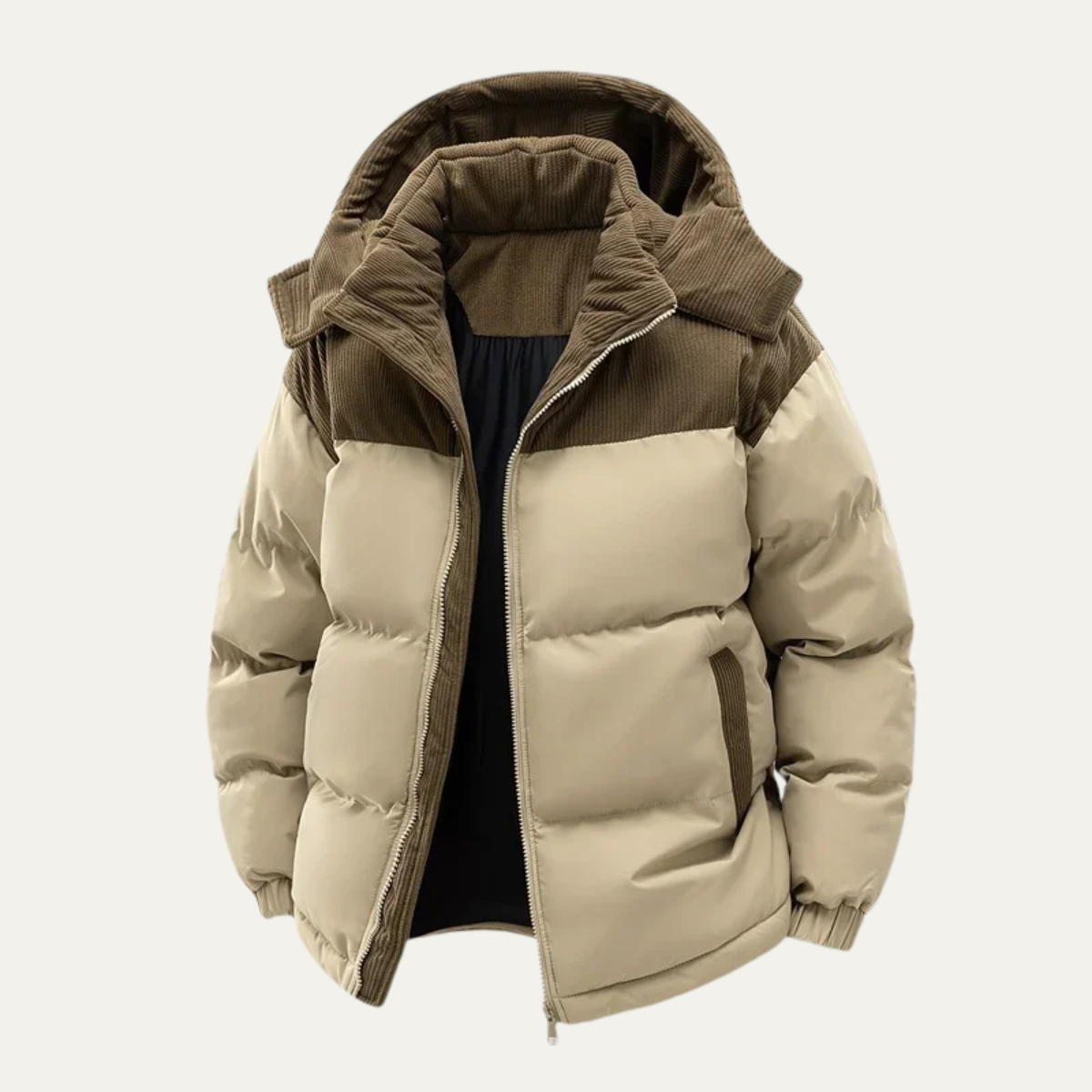Ash | Men's Puffer Jacket Cream Khaki Hooded Winter