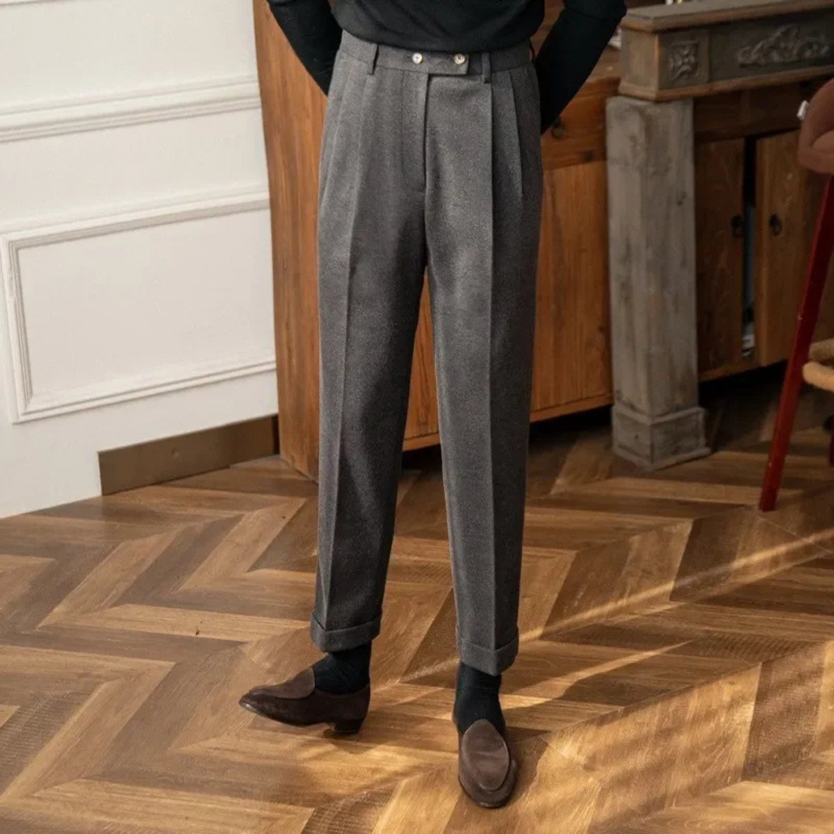 Beau | Men's Pleated Tailored Dress Pants Gray