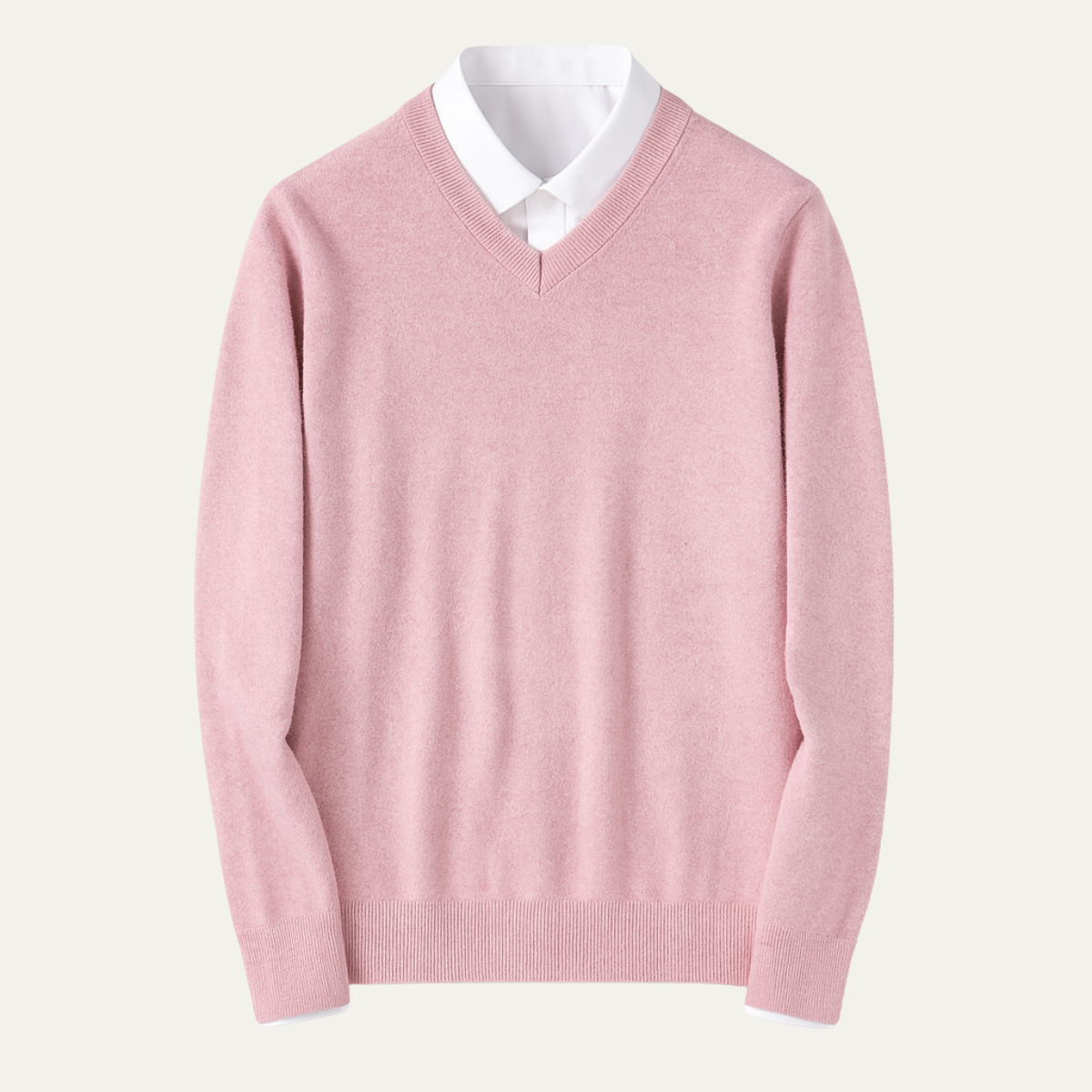 Beau | Men's V Neck Cashmere Sweater Cream