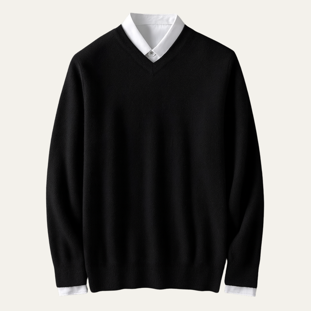 Beau | Men's V Neck Cashmere Sweater Cream
