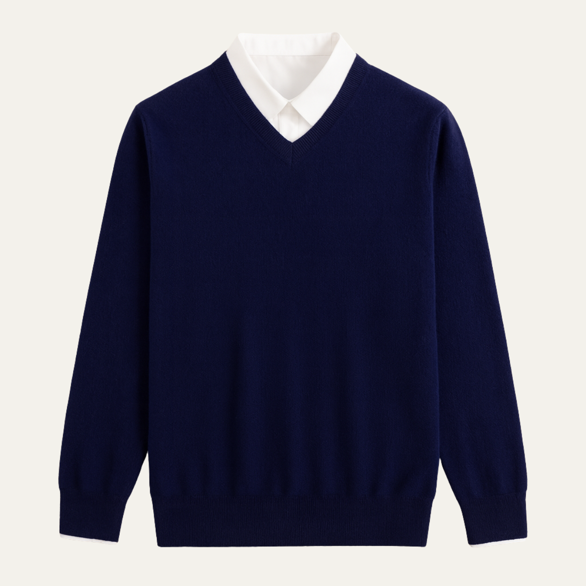 Beau | Men's V Neck Cashmere Sweater Cream