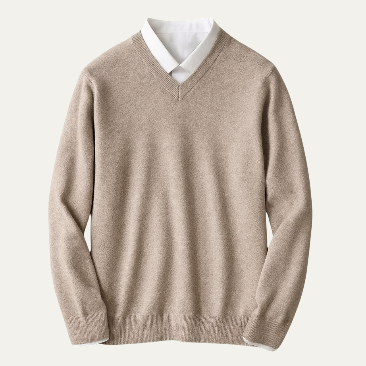 Beau | Men's V Neck Cashmere Sweater Cream
