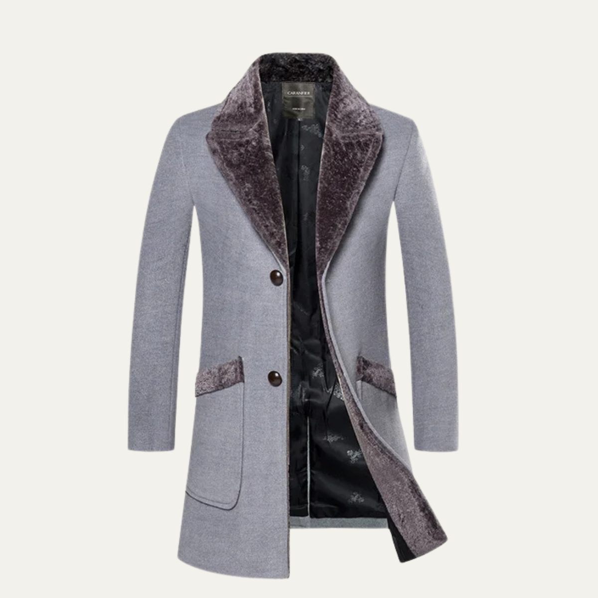 Axel | Men's Gray Wool Coat Faux Fur Collar