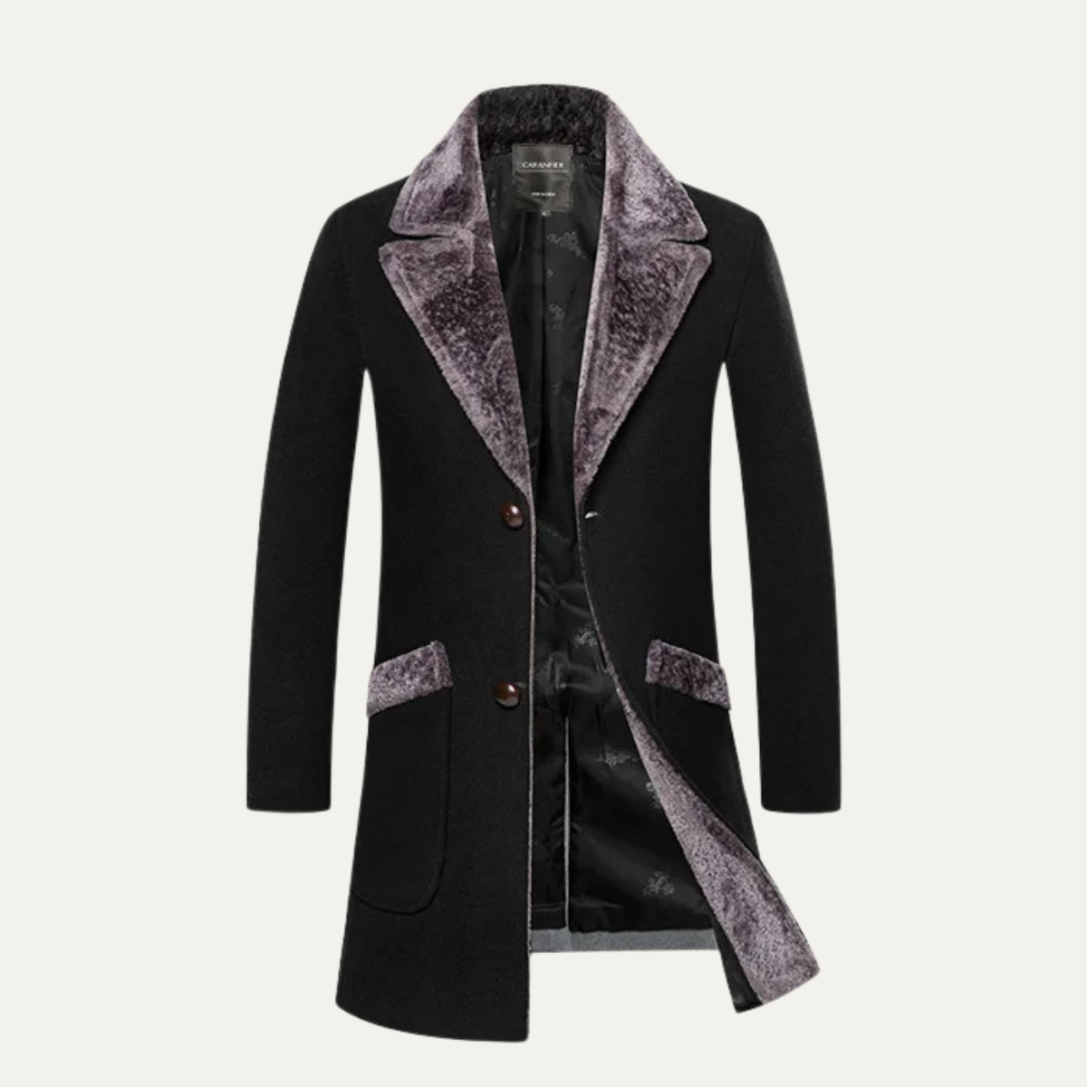 Axel | Men's Gray Wool Coat Faux Fur Collar