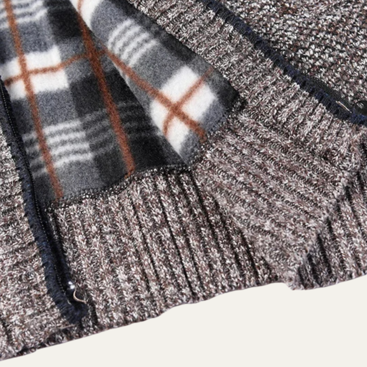 Rowan | Men's Zip Up Cardigan Black With Plaid Lining Warm