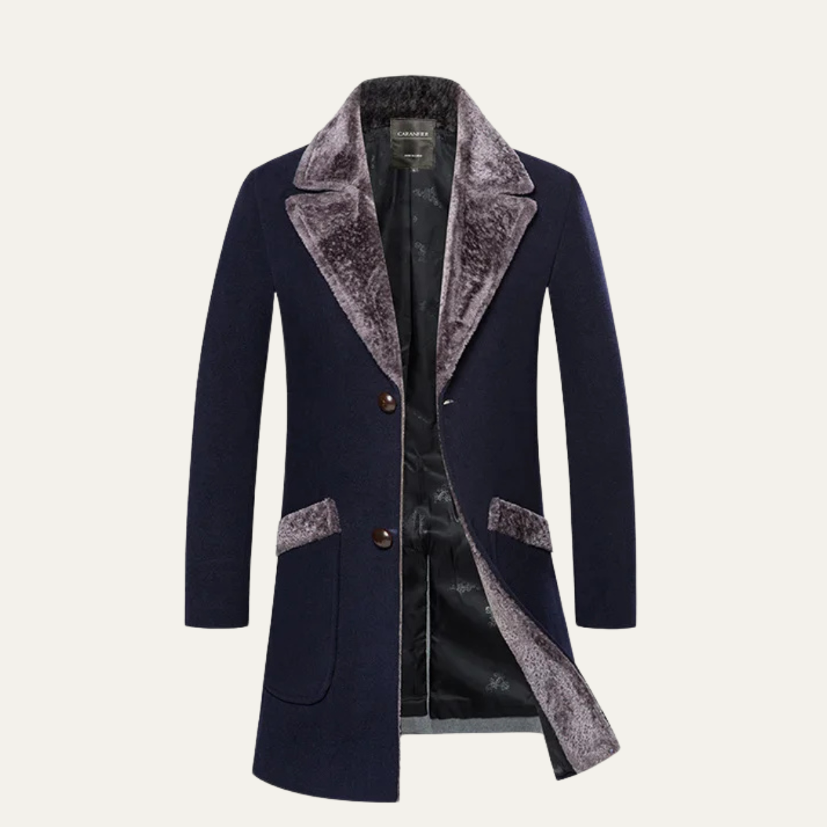 Axel | Men's Gray Wool Coat Faux Fur Collar