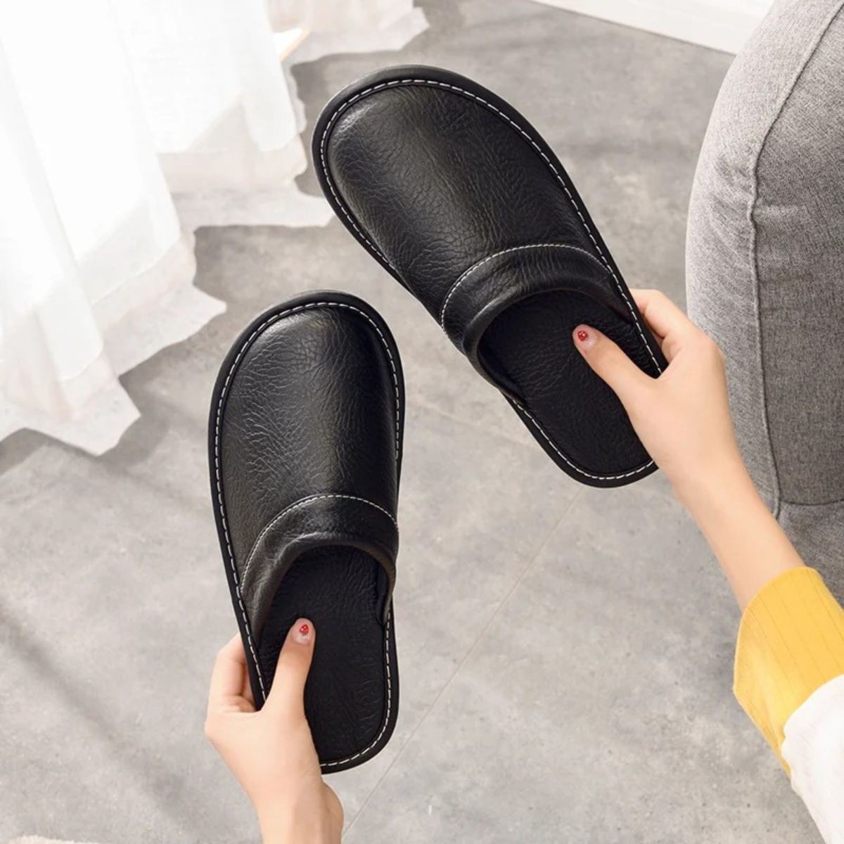 Bram | Men's Leather Slippers Black