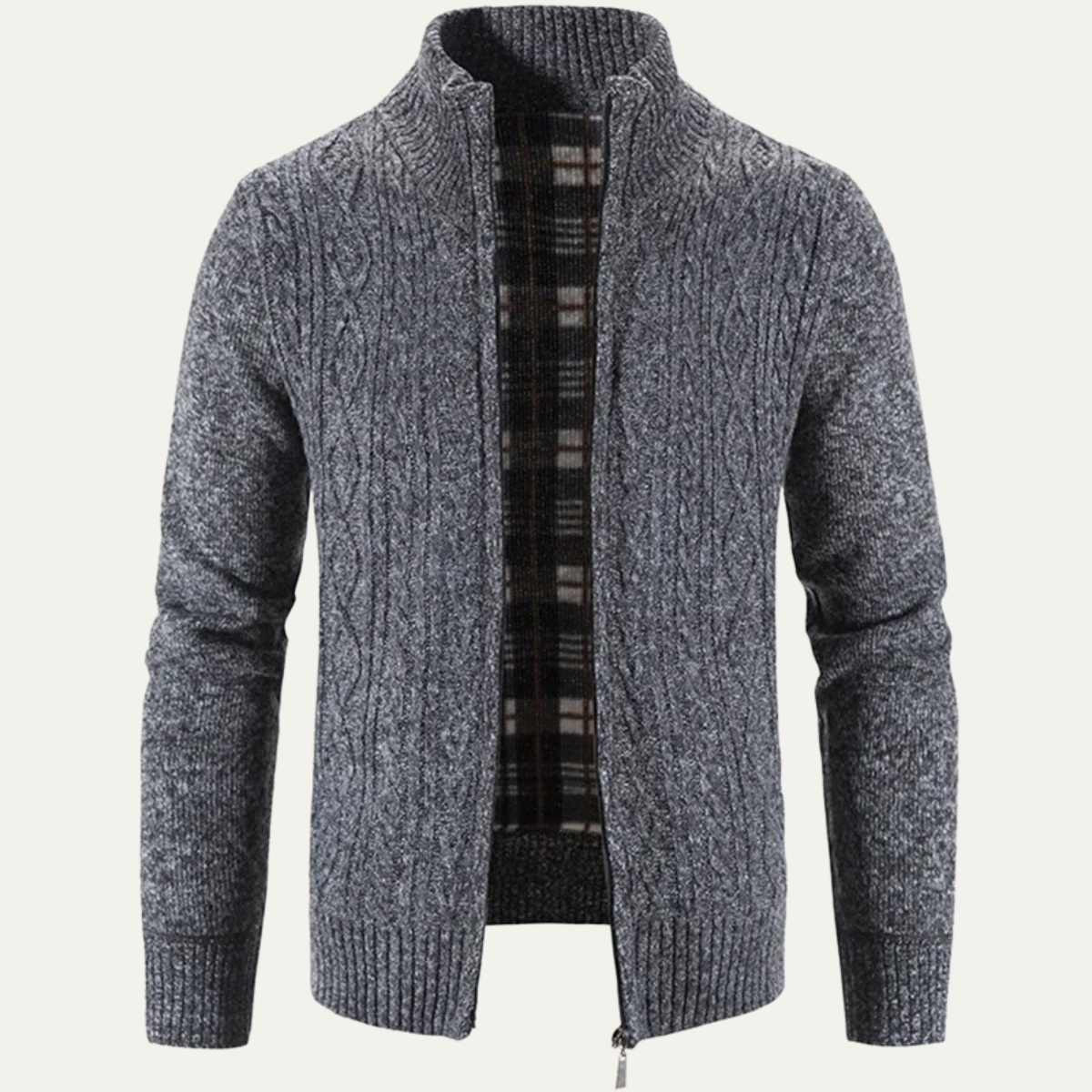 Bram | Men's Cable Knit Cardigan Gray Zip Up