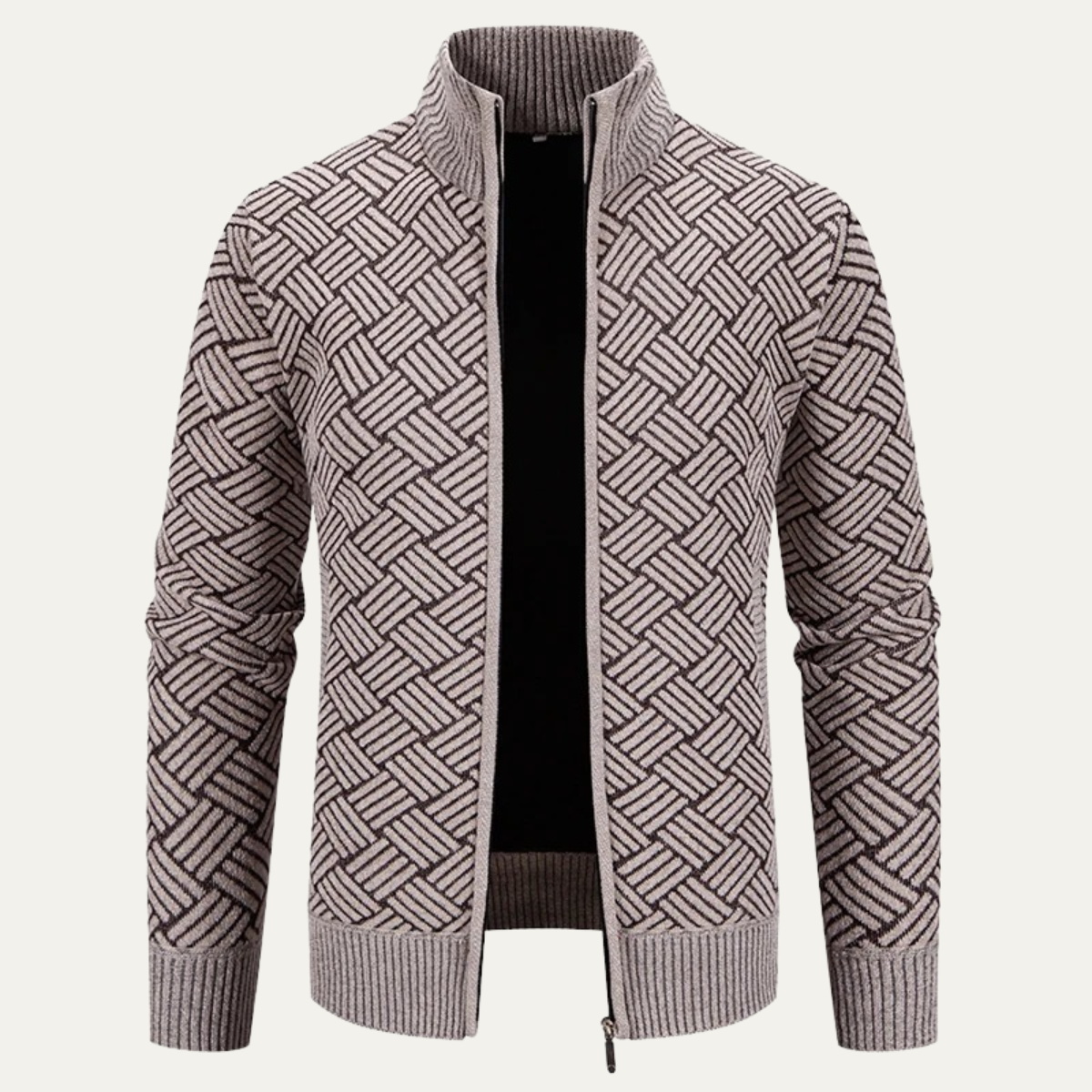 Sage | Men's Diamond Pattern Cardigan Black Zip Up