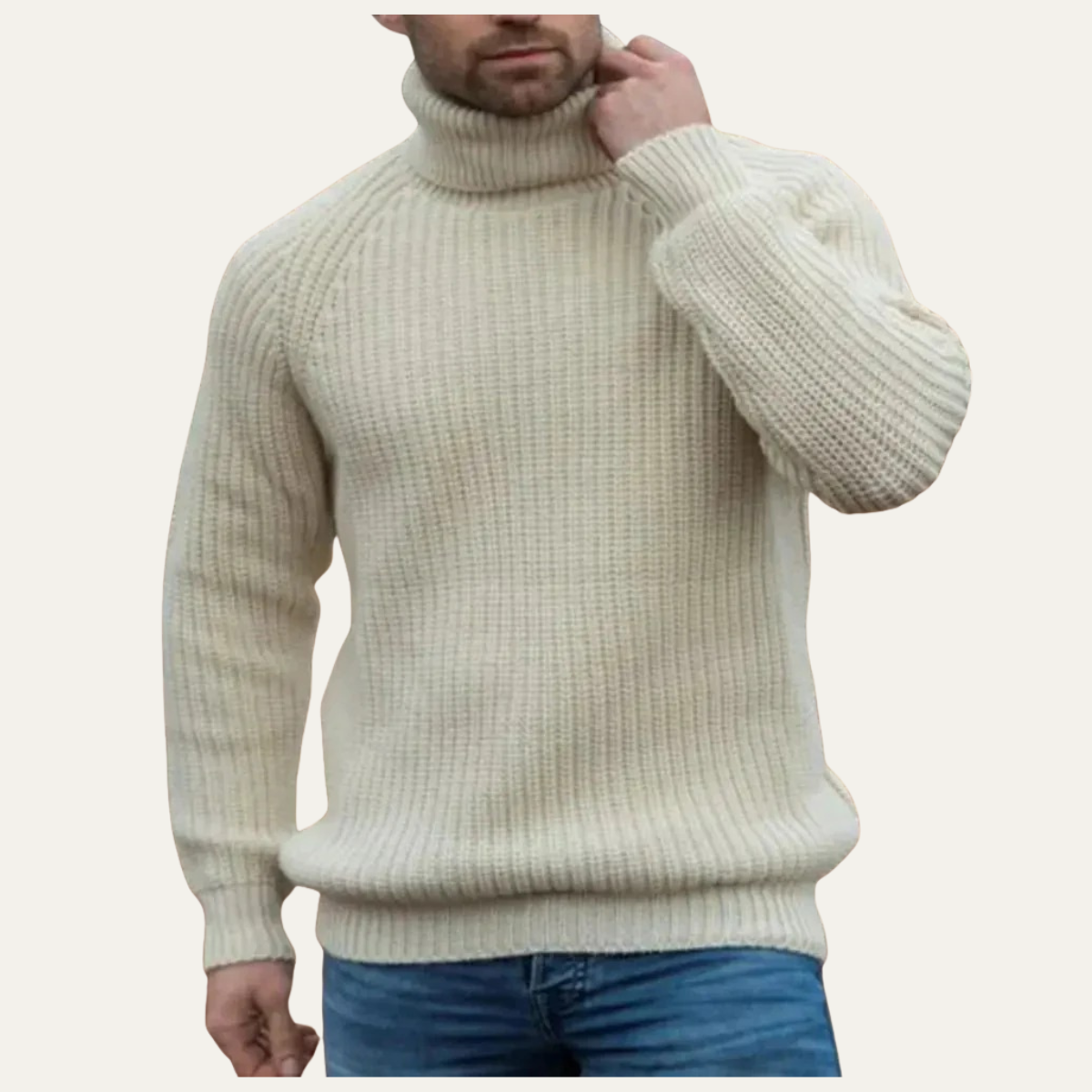 Arlo | Men's Turtleneck Sweater Cream Ribbed Knit