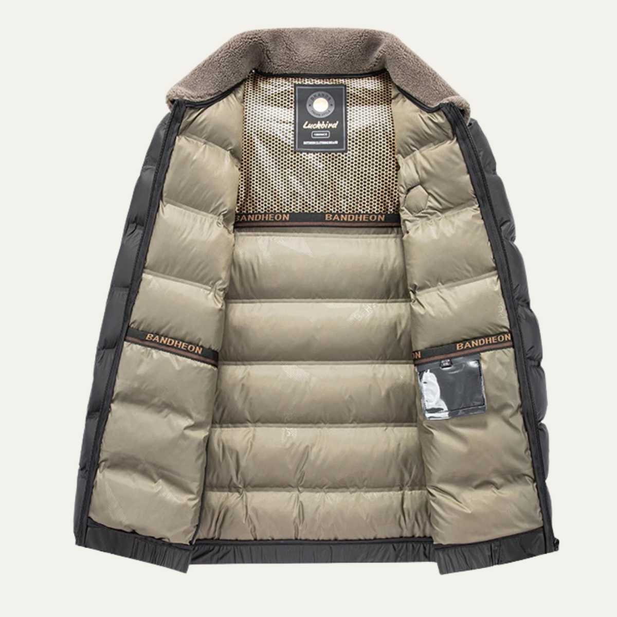 Ezra | Men's Puffer Jacket Black Sherpa Collar Quilted