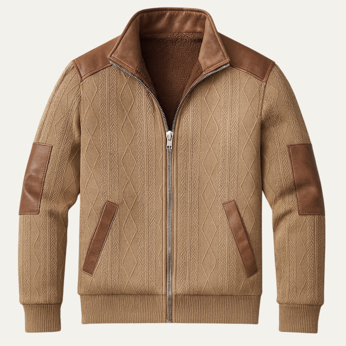 Beau | Men's Quilted Fleece Lined Zip Up Jacket Beige