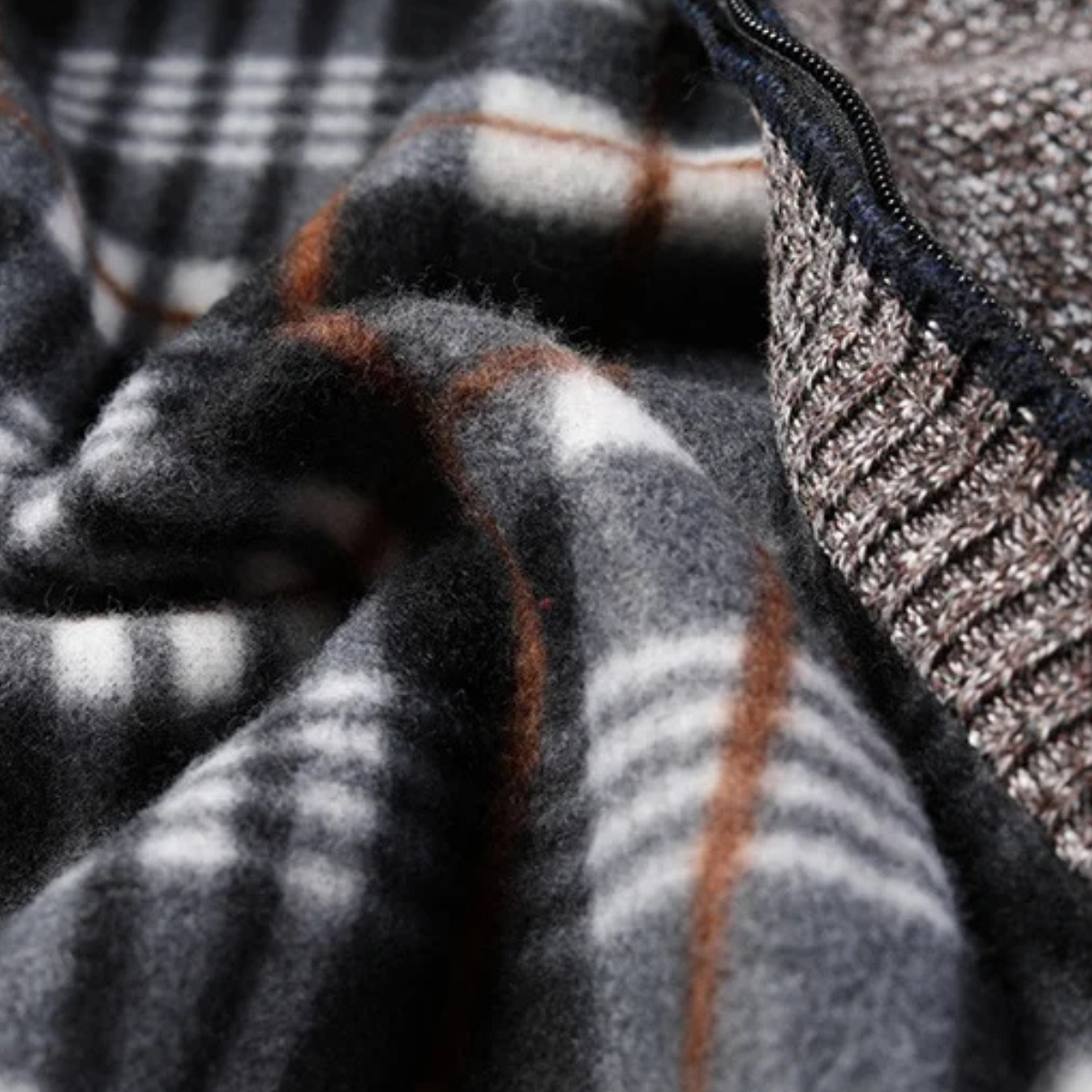 Rowan | Men's Zip Up Cardigan Black With Plaid Lining Warm