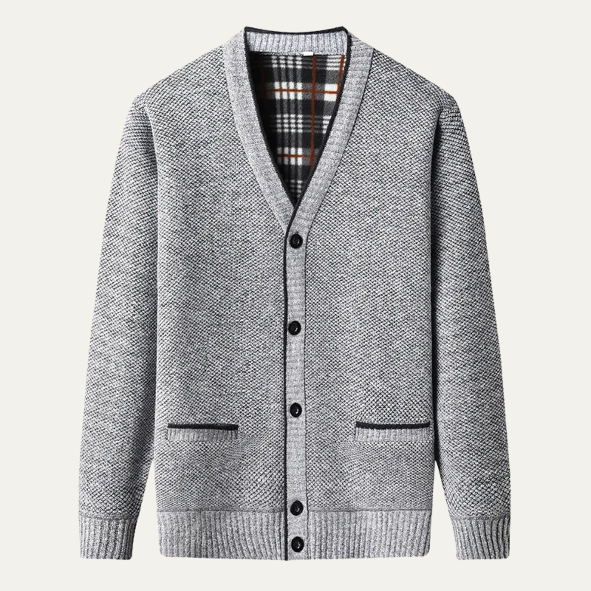 Beau | Men's Cardigan Gray Cable Knit Button Up Pockets