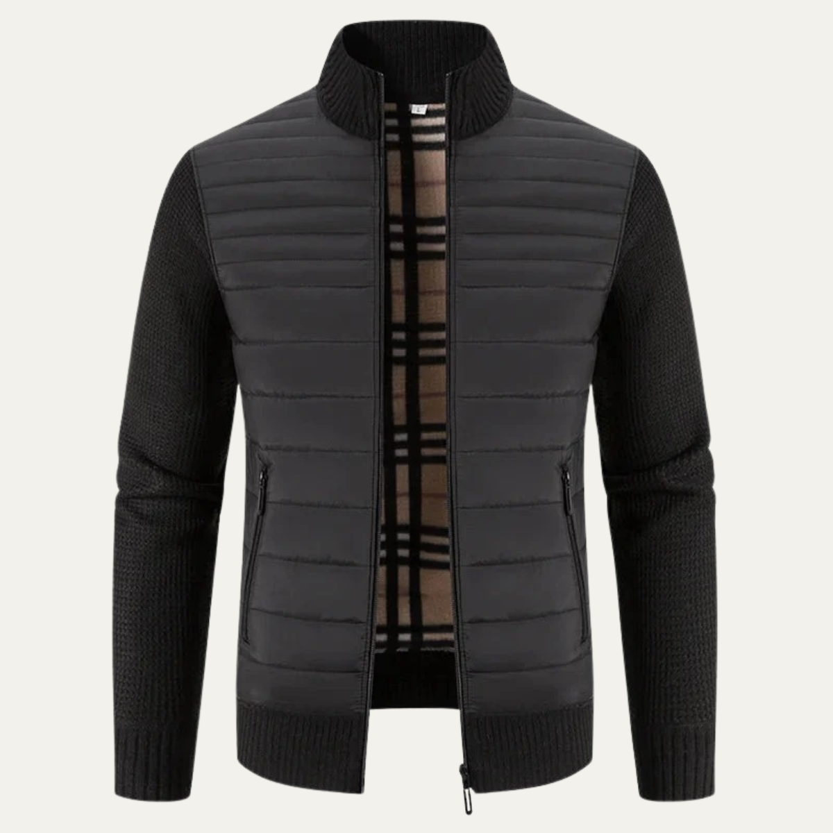 Beau | Men's Quilted Puffer Jacket Gray Knit Sleeves
