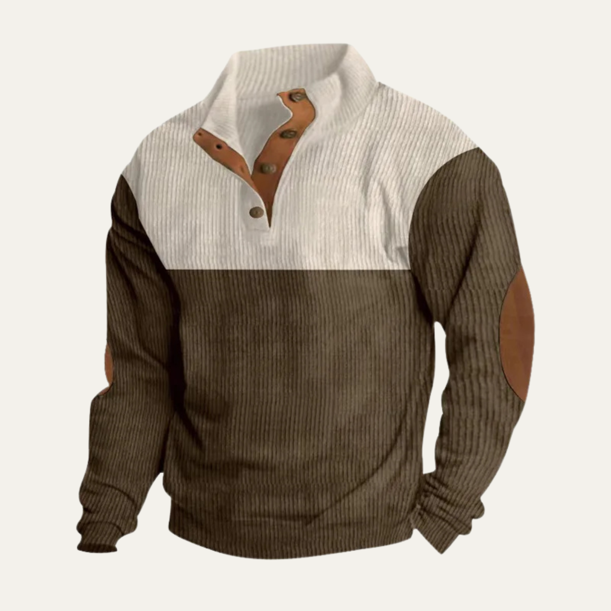 Bram | Men's Color Block Henley Sweater Cream Black Elbow Patches